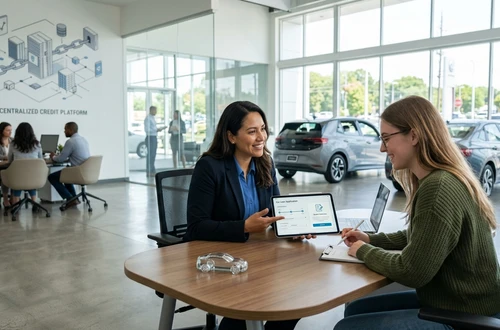 Meridian loan advisor reviewing documents with client
